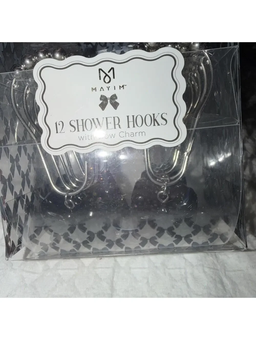 12 Pcs Black Bow Knot Shower Curtain Hooks Decorative Stainless Steel top